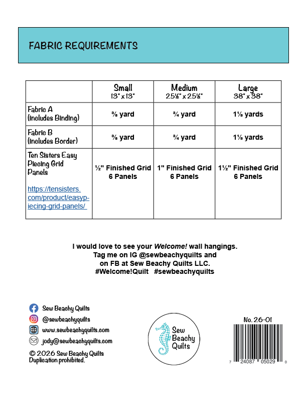 WELCOME! QUILT PATTERN - PDF